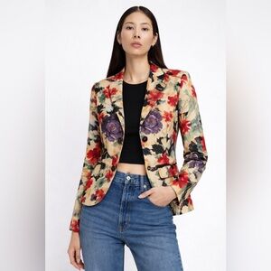Maggy Boutique Multicolor Cotton Floral Blazer – Size 14